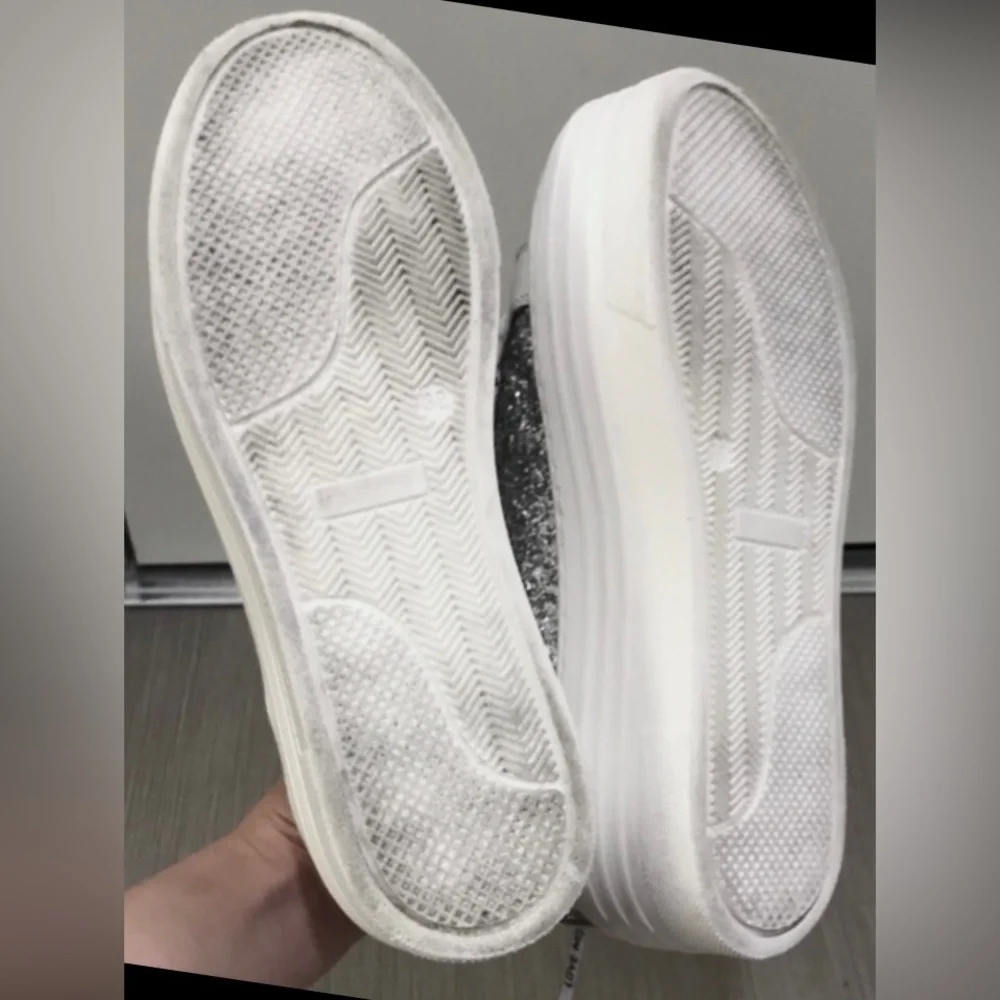Love Moschino Leather platform sneakers Silver Glitter on White  EU 38 = US 7.5